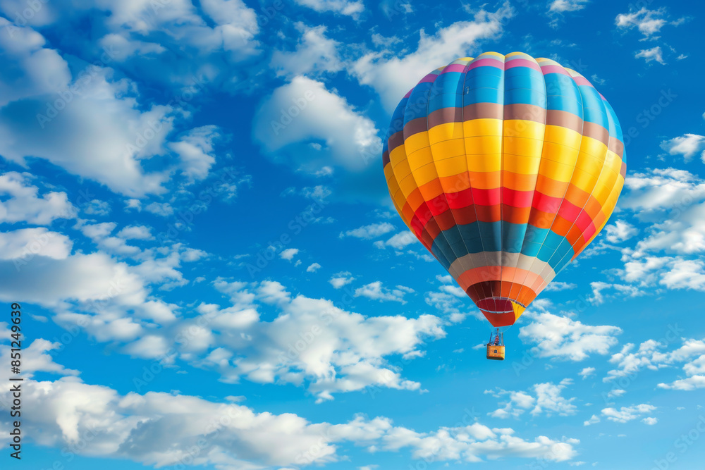 Fototapeta premium colorful hot air balloon flying in the blue sky with cloud backgrounds
