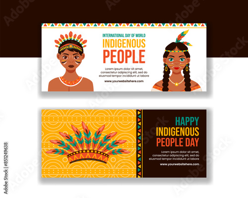 Indigenous People Day Horizontal Banner Flat Cartoon Hand Drawn Templates Background Illustration