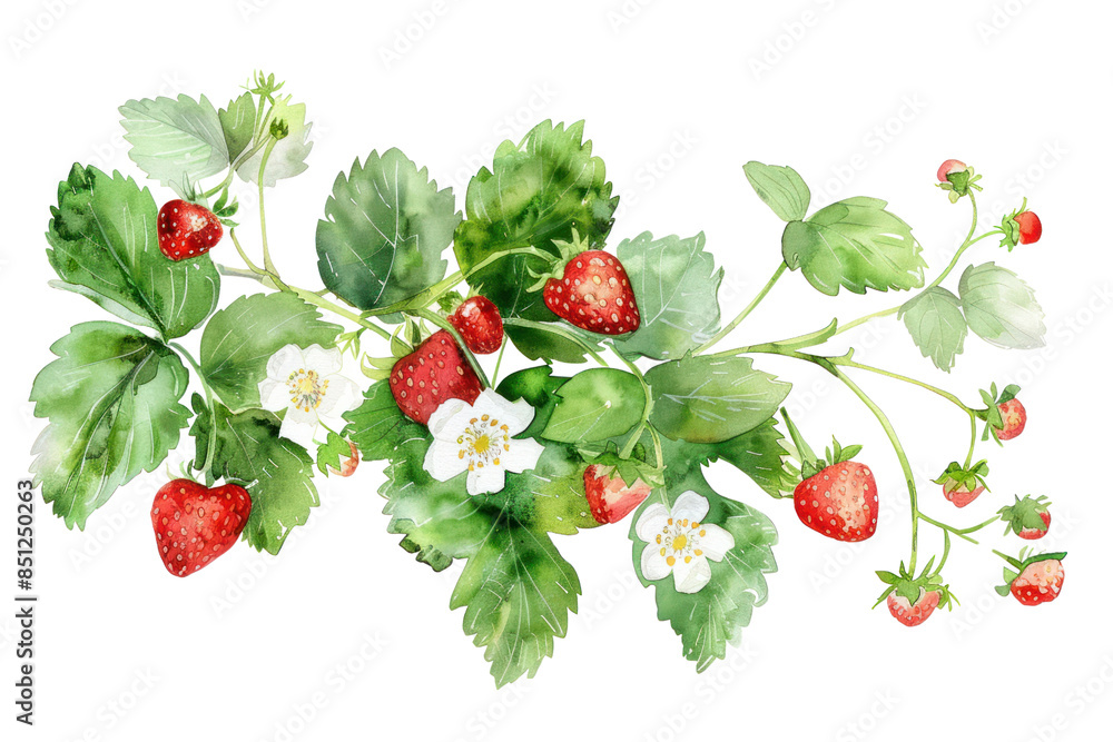 a strawberry plant, with its delicate white flowers and plump red berries, isolated on white background. a strawberry plant, with its delicate white flowers and plump red berries, isolated on white background.