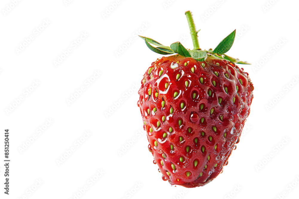 A single strawberry is perfectly ripe, with a bright red color, plump flesh and a shiny surface. Isolated on a white background A single strawberry is perfectly ripe, with a bright red color, plump flesh and a shiny surface. Isolated on a white background