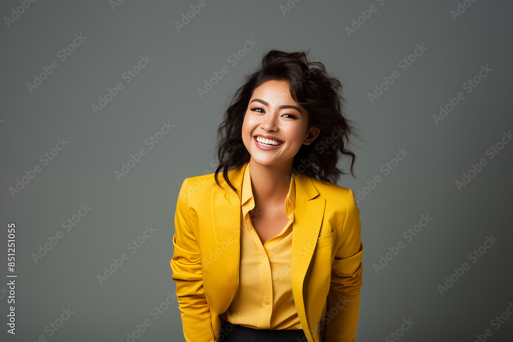 Obraz premium Portrait of a woman wearing a yellow outfit on an isolated background with copy space