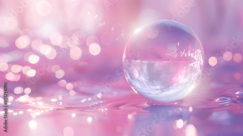Enchanting Crystal Orb Floating in Iridescent Liquid Dreamscape
