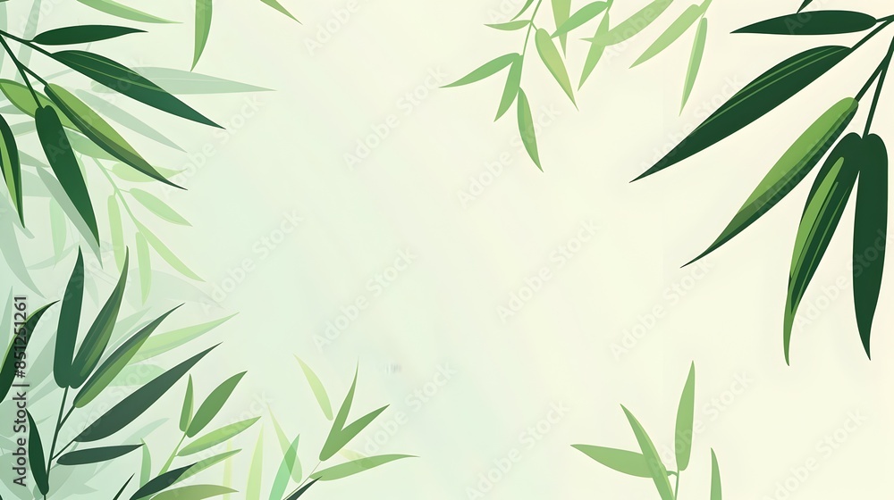 custom made wallpaper toronto digitalStylized Bamboo Leaves in Vibrant Green Flat Design with Clean Lines