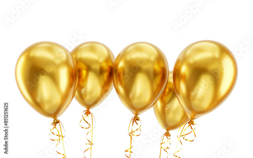 Gold balloons isolated on transparent background