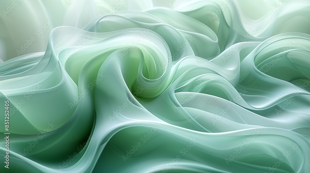 Obraz premium Abstract swirls in light green evoke a sense of serenity and tranquility, inviting viewers to relax and unwind. Abstract Backgrounds Illustration, Minimalism,