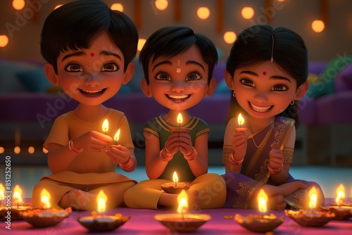 kids diwali celebration illustration by generative ai
