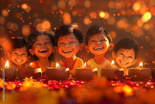 kids diwali celebration illustration by generative ai