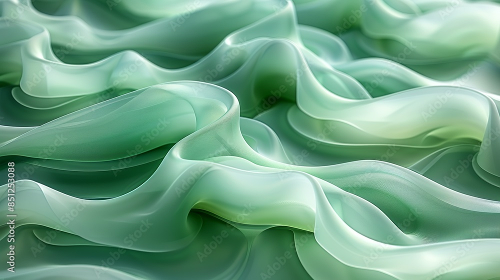 Obraz premium Abstract swirls in light green create a sense of harmony and balance, evoking images of lush landscapes and tranquil waters. Abstract Backgrounds Illustration, Minimalism,