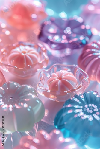 assorted jelly desserts, translucent and shiny, playful and fun