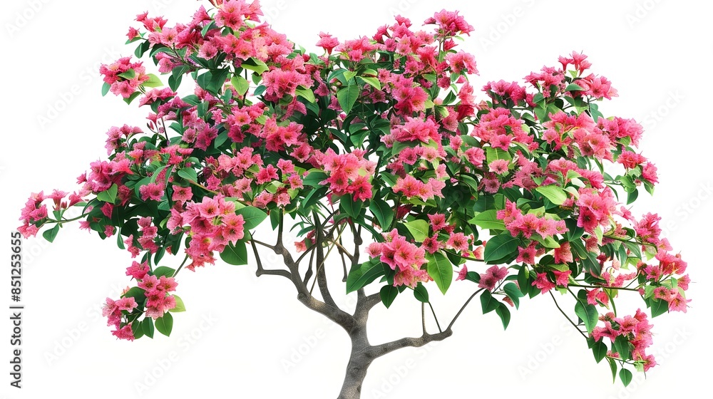 Vibrant Pink Blossoming Branches with Lush Foliage in Spring Garden Vibrant Pink Blossoming Branches with Lush Foliage in Spring Garden