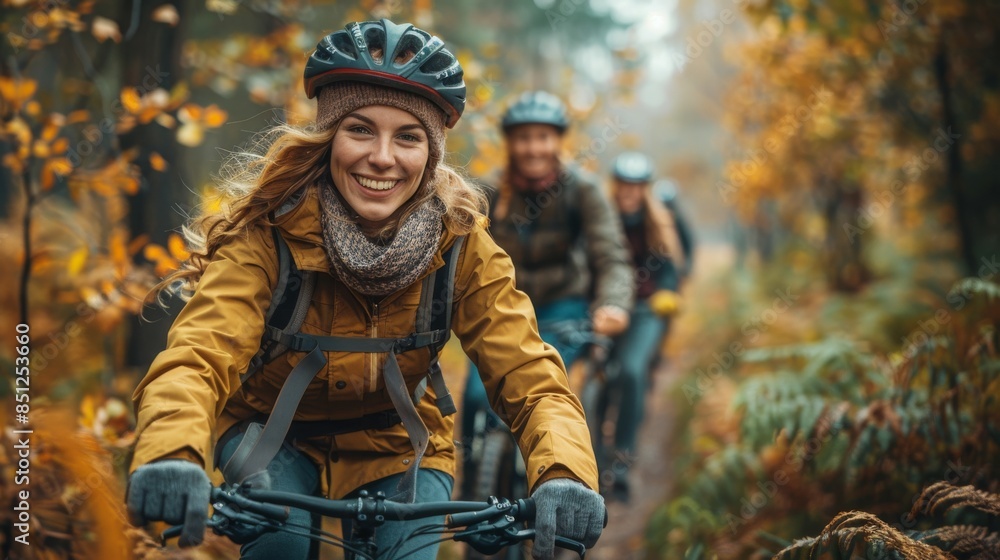 Happy Cyclist on Autumn Trail Ride Happy Cyclist on Autumn Trail Ride