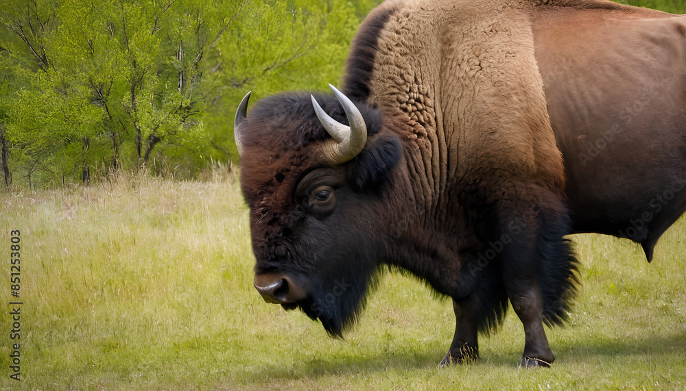 closeup of an american bison in the field closeup of an american bison in the field