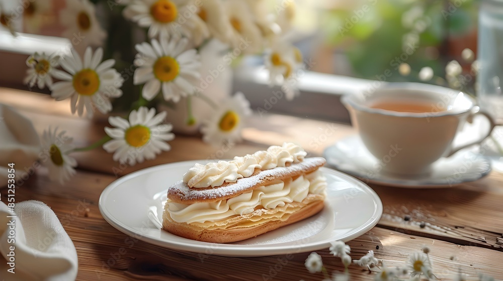 Vanilla eclair with cream image Vanilla eclair with cream image