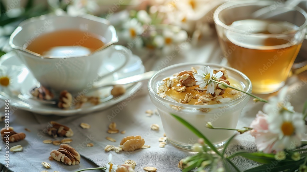 Greek yogurt with honey and nuts image Greek yogurt with honey and nuts image