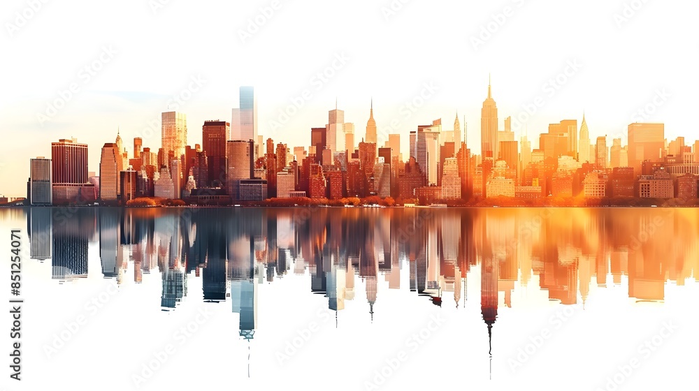 Fototapeta premium Stunning Sunset Cityscape with Skyscrapers Reflecting in the River