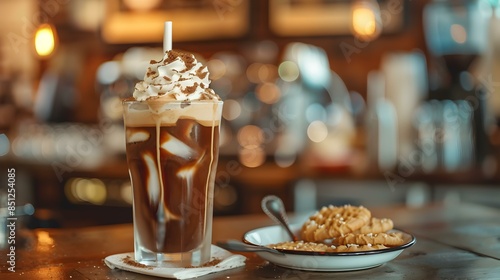 Iced coffee with whipped cream stands img © Yelena