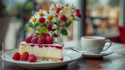 Raspberry cheesecake with cream img