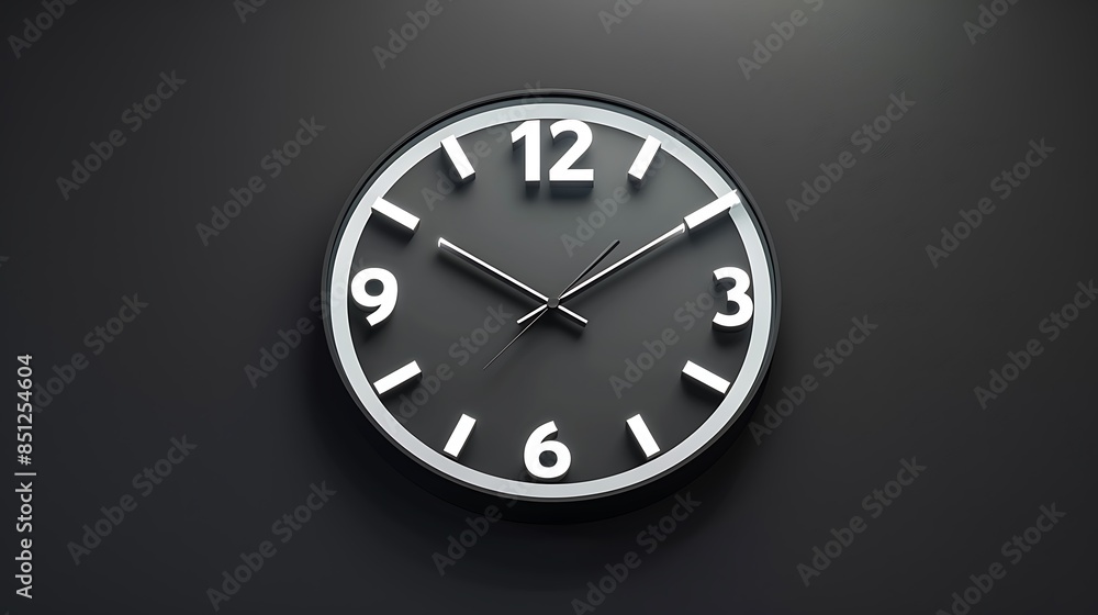 Elegant White Clock on a Modern Black Wall - Minimalist Timepiece with Classic Roman Numerals - Interior Design Concept Elegant White Clock on a Modern Black Wall - Minimalist Timepiece with Classic Roman Numerals - Interior Design Concept