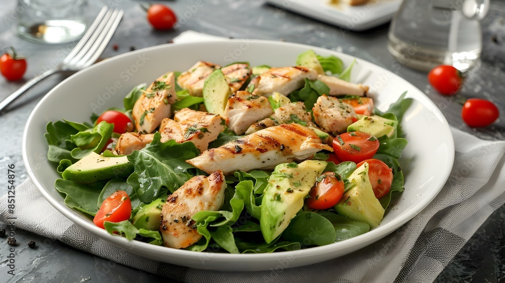 Salad with pieces of chicken avocado Salad with pieces of chicken avocado
