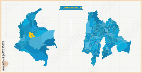A Map highlighting Cundinamarca in the Colombia Map, Cundinamarca and Colombia modern map with Colorful Hi detailed Vector, geographical borders