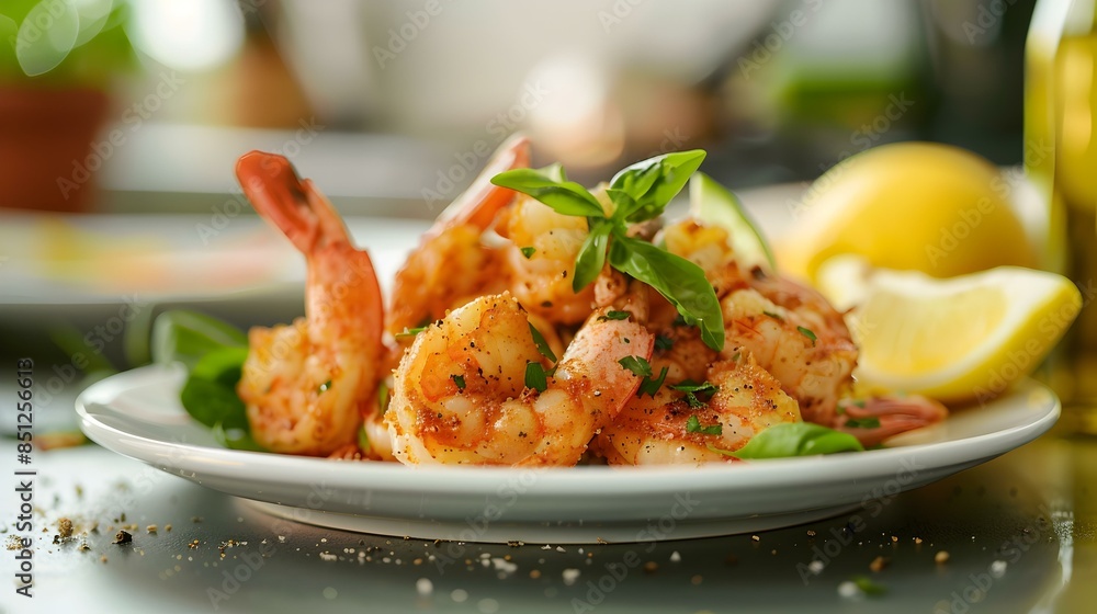 Fried shrimp on a plate garnished image Fried shrimp on a plate garnished image