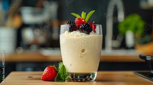 Coconut pudding in a glass decorated picture photo