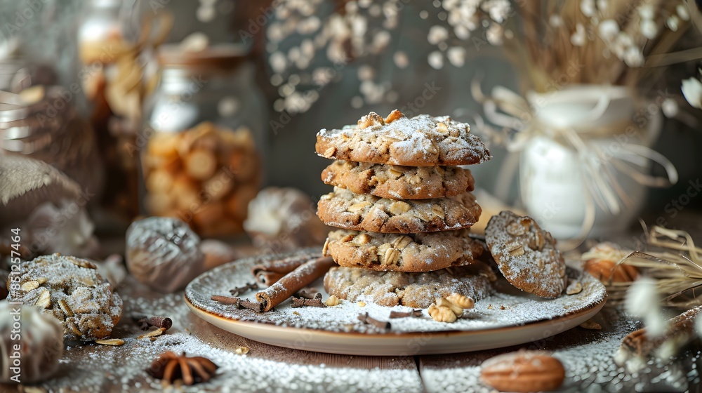 Fototapeta premium Oatmeal cookies with nuts on a plate picture