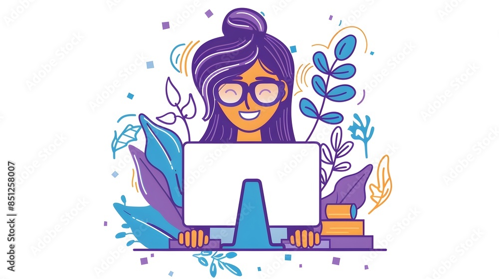 Successful Woman Working on Computer in Creative Office Successful Woman Working on Computer in Creative Office
