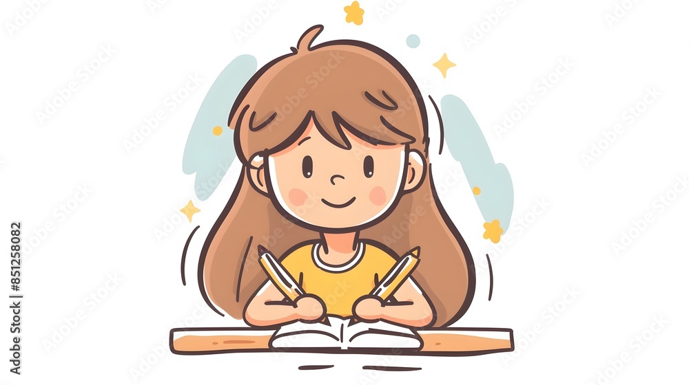 Young Student Girl Focused on Writing in Notebook for Schoolwork or Homework Young Student Girl Focused on Writing in Notebook for Schoolwork or Homework