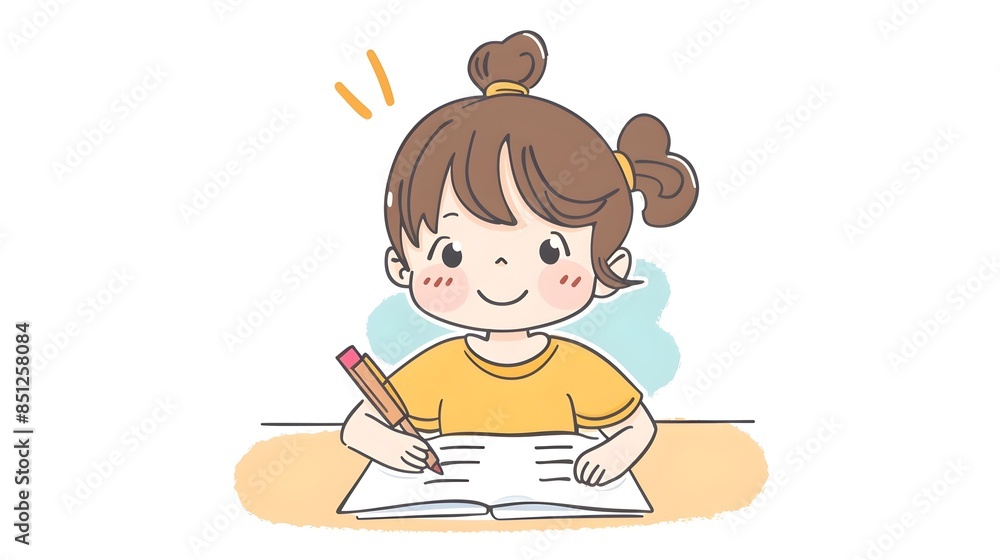 Cheerful Young Student Studying Intently at Desk Cheerful Young Student Studying Intently at Desk