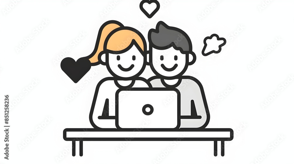 Couple Using Laptop Together in Modern Workspace Couple Using Laptop Together in Modern Workspace