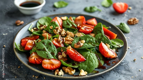 Strawberry and spinach salad on a plate image