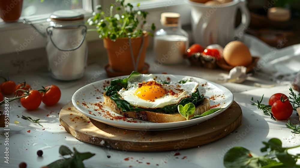Toast with egg and spinach image Toast with egg and spinach image