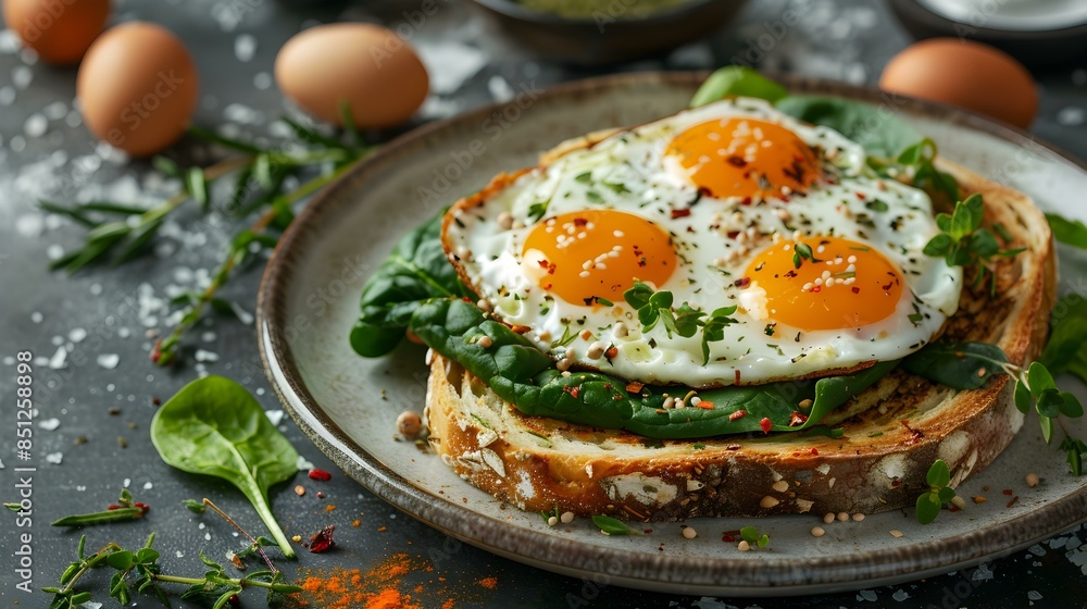 Toast with egg and spinach Toast with egg and spinach