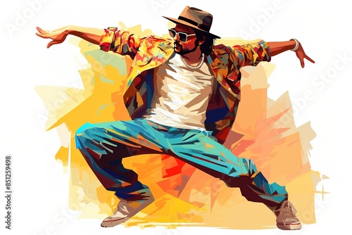 A man in a hat and sunglasses is dancing photo