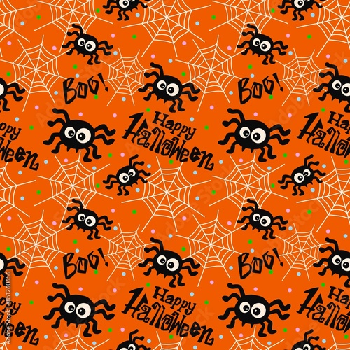 Halloween seamless pattern - creepy pumpkin lanterns with scary faces, traditional holiday halloween symbols ,seamless texture