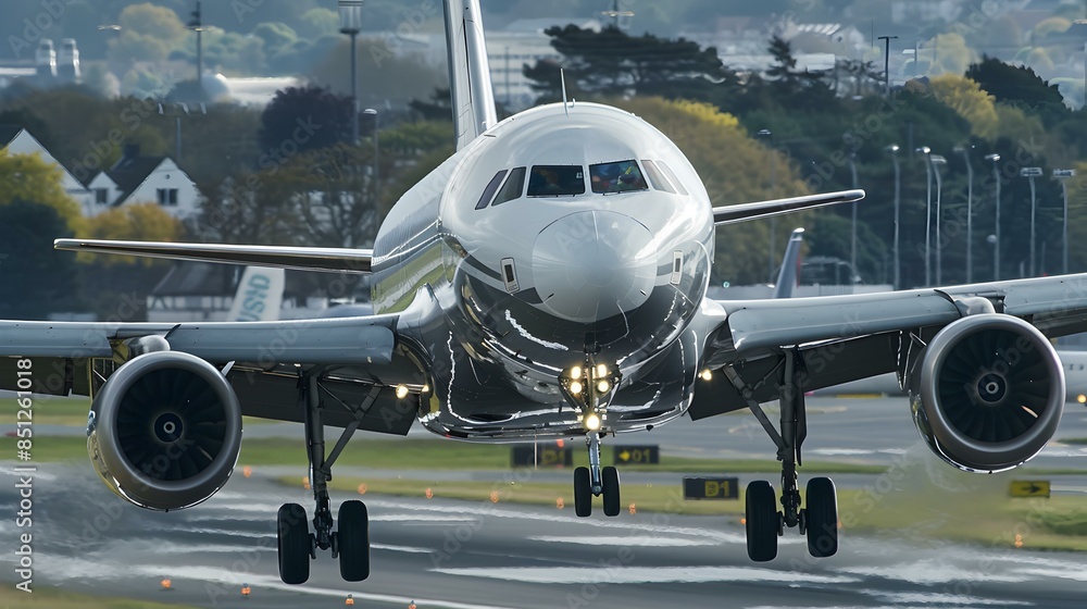 Airplane taking off from a modern airport image Airplane taking off from a modern airport image