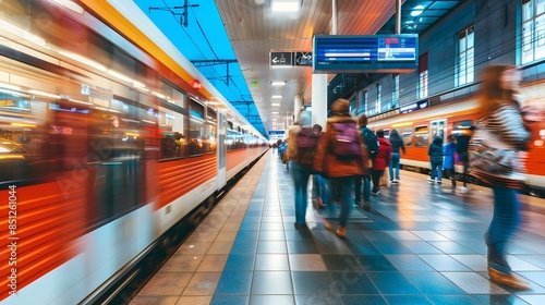 Train station platform bustling with passengers img