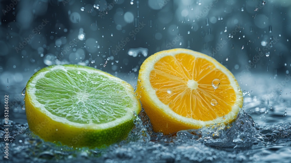 Lemon and Lime Slices in a Water Splash Lemon and Lime Slices in a Water Splash