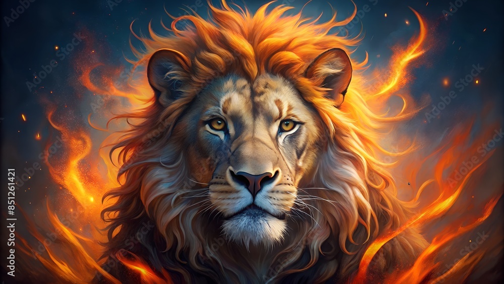 Portrait of a Fiery Lion in Full Glory Portrait of a Fiery Lion in Full Glory