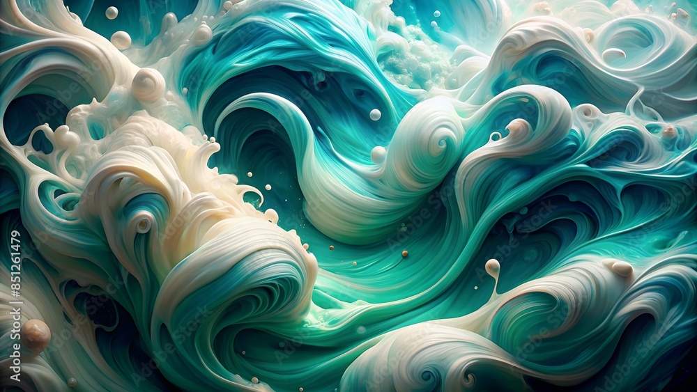 Obraz premium 3D Illustration of Teal and White Ink with Realistic Texture