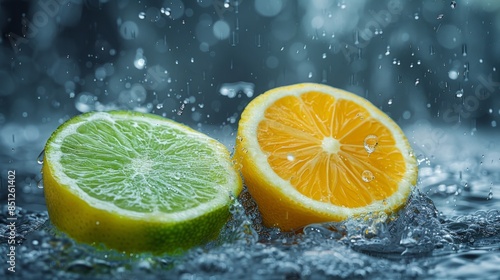 Lemon and Lime Slices in a Water Splash