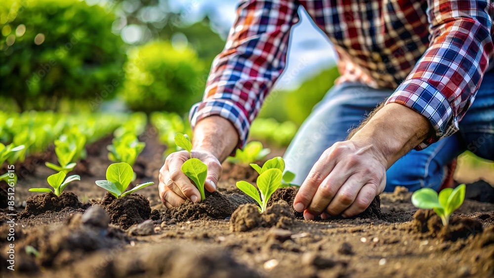 Planting Lettuce Seedlings in a Vegetable Garden Planting Lettuce Seedlings in a Vegetable Garden