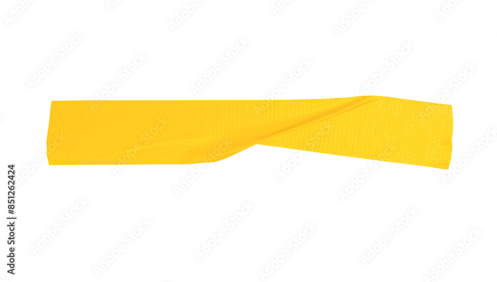 Top view of wrinkled or crumpled yellow adhesive vinyl tape or cloth tape in stripe shape isolated on white background with clipping path Top view of wrinkled or crumpled yellow adhesive vinyl tape or cloth tape in stripe shape isolated on white background with clipping path
