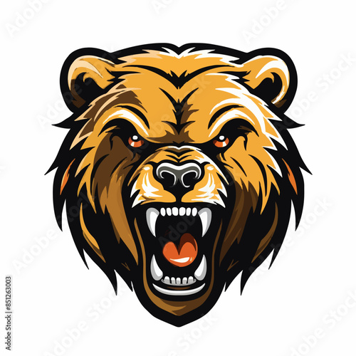 angry grizzly bear head vector art illustration isolated on white background © MDMASUD