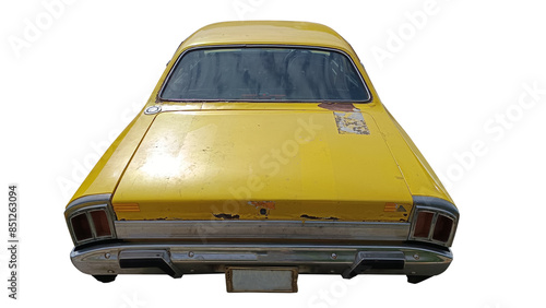 Classic yellow Retro car on white  background