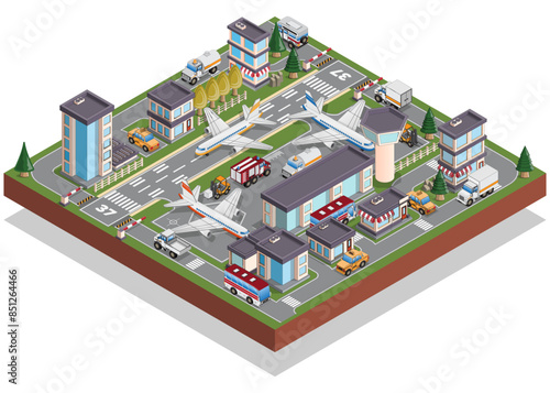City infrastructure. Passenger airport. Isometric. Isolated on white background. Vector illustration.