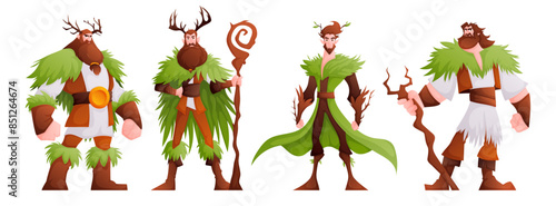Canvastavla Illustration of fantasy druids wearing antler headpieces and holding staffs, perfect for role-playing games and fantasy storytelling
