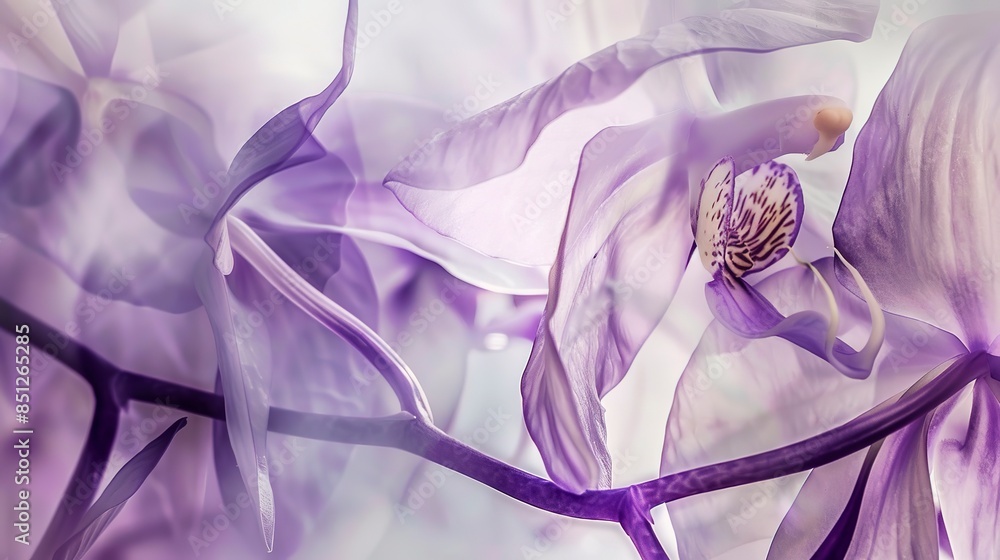 Phantom orchid, close-up, translucent purple petals, ethereal light, intricate details, misty surreal background. Phantom orchid, close-up, translucent purple petals, ethereal light, intricate details, misty surreal background.