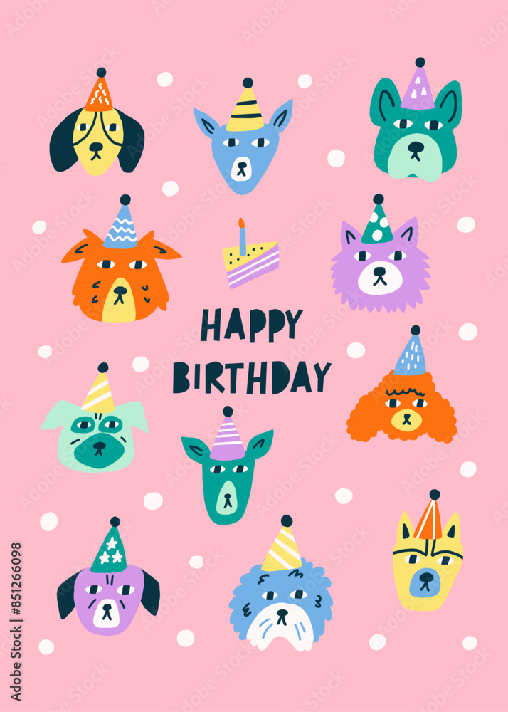 Greeting Card Happy Birthday Dogs Faces Greeting Card Happy Birthday Dogs Faces